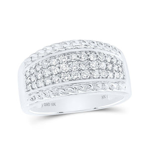 Men's Rings | 10kt White Gold Mens Round Diamond Rope-accent Band Ring 3/4 Cttw | Splendid Jewellery GND