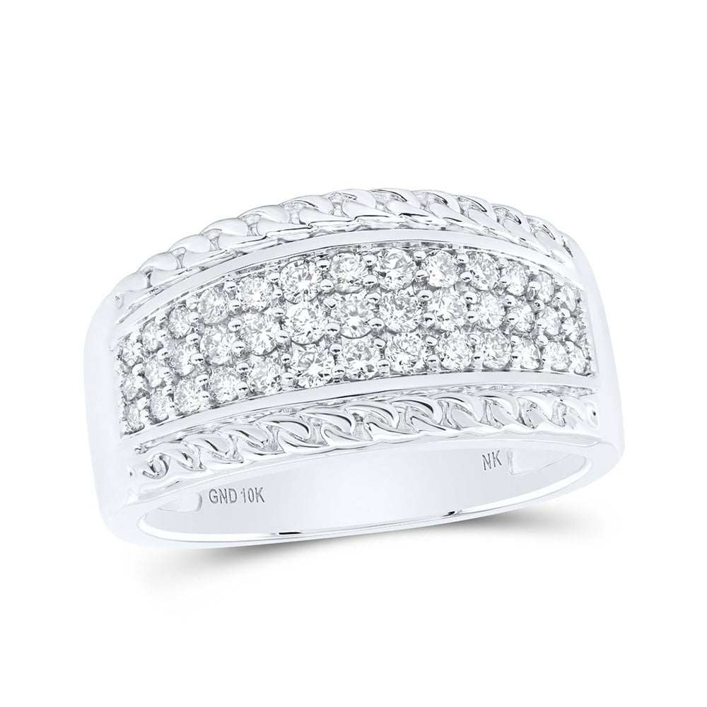 Men's Rings | 10kt White Gold Mens Round Diamond Rope-accent Band Ring 3/4 Cttw | Splendid Jewellery GND