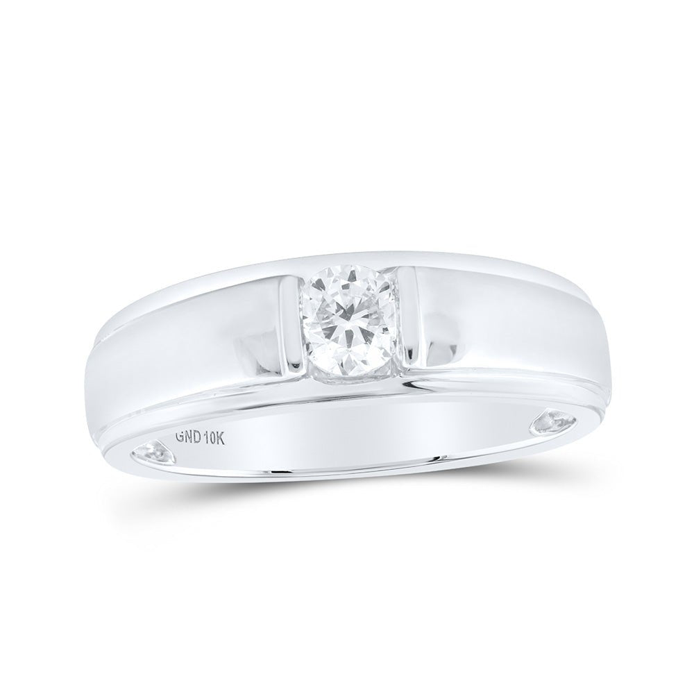 Men's Rings | 10kt White Gold Mens Round Diamond Solitaire Band Ring 1/2 Cttw | Splendid Jewellery GND