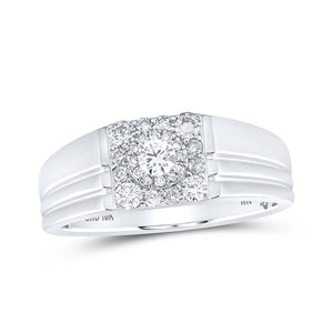 Men's Rings | 10kt White Gold Mens Round Diamond Solitaire Band Ring 1/2 Cttw | Splendid Jewellery GND