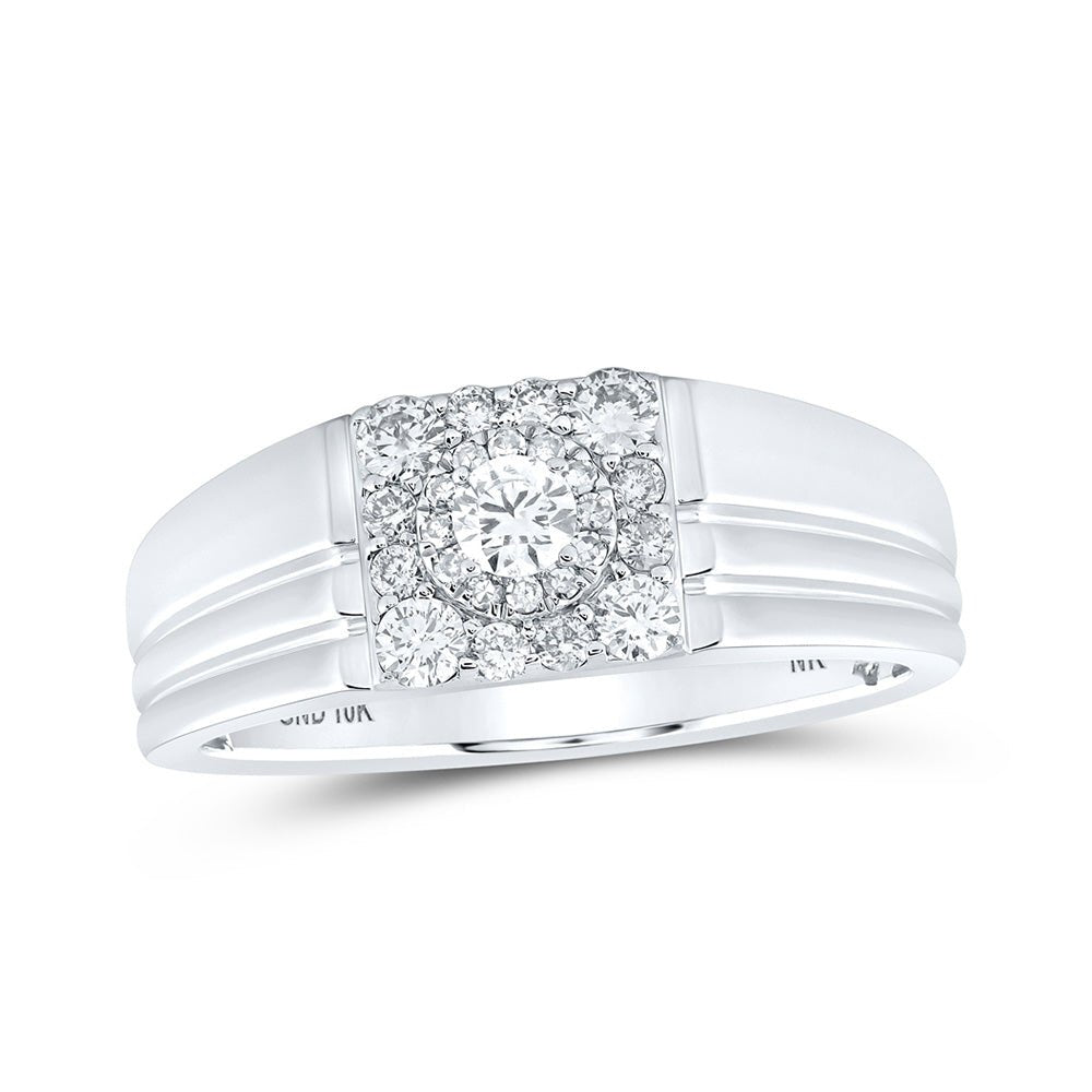 Men's Rings | 10kt White Gold Mens Round Diamond Solitaire Band Ring 1/2 Cttw | Splendid Jewellery GND