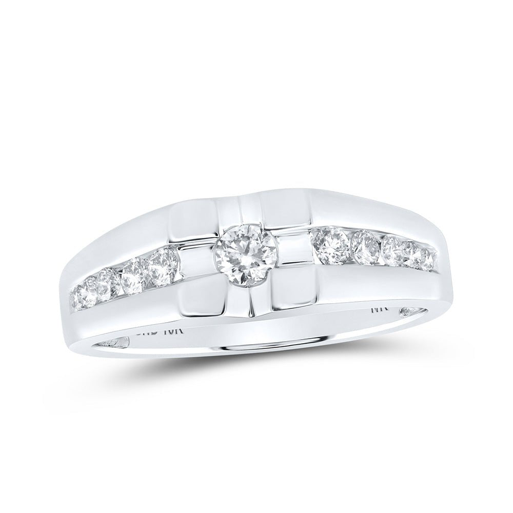 Men's Rings | 10kt White Gold Mens Round Diamond Solitaire Band Ring 1/2 Cttw | Splendid Jewellery GND