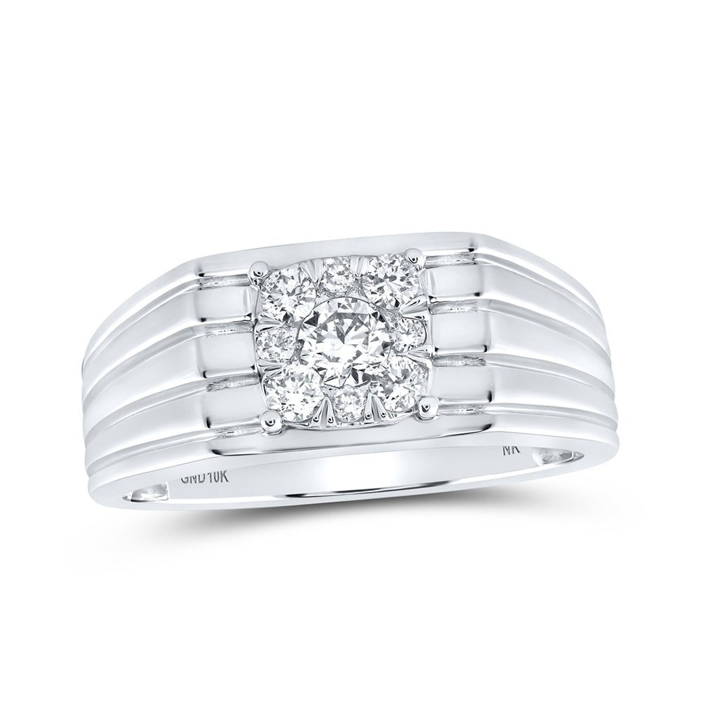 Men's Rings | 10kt White Gold Mens Round Diamond Solitaire Band Ring 1/2 Cttw | Splendid Jewellery GND