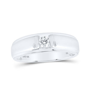 Men's Rings | 10kt White Gold Mens Round Diamond Solitaire Band Ring 1/4 Cttw | Splendid Jewellery GND