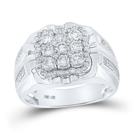 10kt White Gold Men's Round Diamond Square Cluster Ring - 1-1/2 Cttw | Splendid Jewellery - Alternate view 1 from Splendid Jewellery