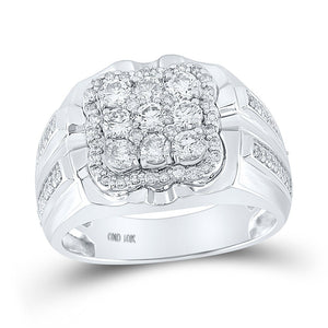 Men's Rings | 10kt White Gold Mens Round Diamond Square Cluster Ring 1-1/2 Cttw | Splendid Jewellery GND