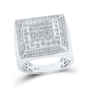 Men's Rings | 10kt White Gold Mens Round Diamond Square Ring 1-3/4 Cttw | Splendid Jewellery GND