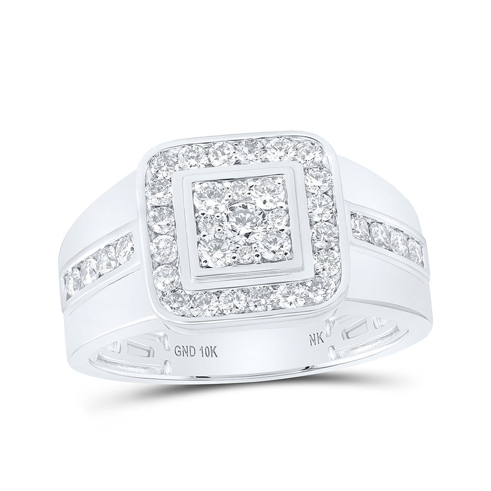 Men's Rings | 10kt White Gold Mens Round Diamond Square Ring 1 Cttw | Splendid Jewellery GND