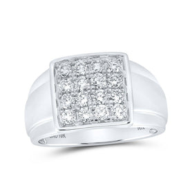 10kt White Gold Mens Round Diamond Square Ring - A Captivating Statement of Masculinity and Elegance - Alternate view 1 from Splendid Jewellery