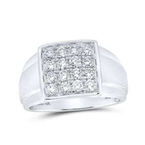 Men's Rings | 10kt White Gold Mens Round Diamond Square Ring 1 Cttw | Splendid Jewellery GND