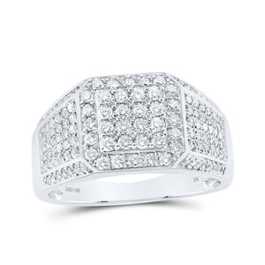 Men's Rings | 10kt White Gold Mens Round Diamond Square Ring 1 Cttw | Splendid Jewellery GND