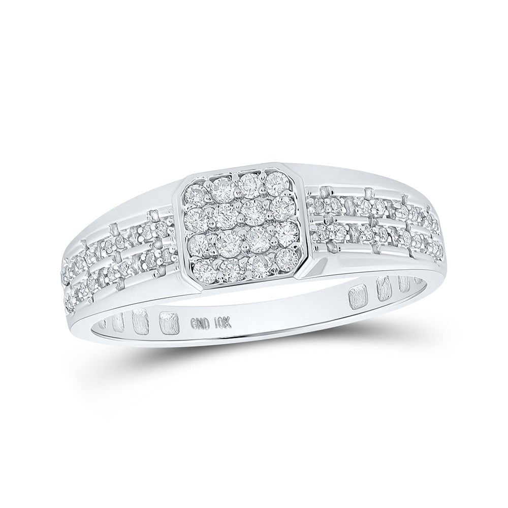 Men's Rings | 10kt White Gold Mens Round Diamond Square Ring 1/3 Cttw | Splendid Jewellery GND