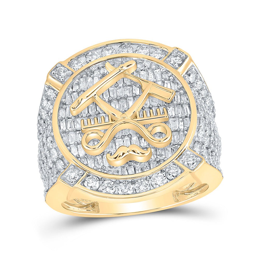 Men's Rings | 10kt Yellow Gold Mens Baguette Diamond Barber Circle Ring 3-1/2 Cttw | Splendid Jewellery GND