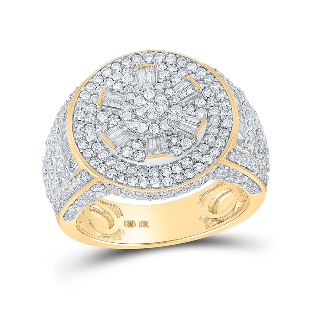 Men's Rings | 10kt Yellow Gold Mens Baguette Diamond Circle Cluster Ring 2-7/8 Cttw | Splendid Jewellery GND