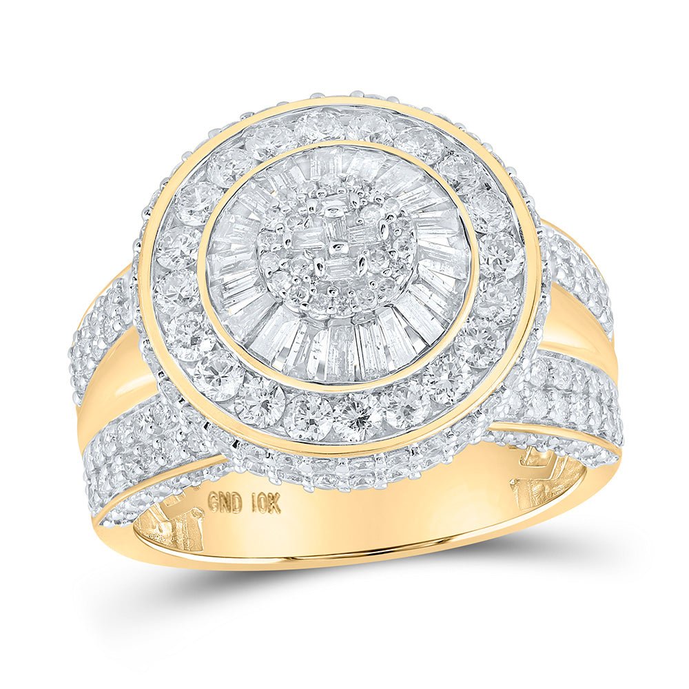 Men's Rings | 10kt Yellow Gold Mens Baguette Diamond Circle Cluster Ring 3-1/3 Cttw | Splendid Jewellery GND