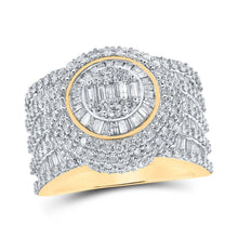Load image into Gallery viewer, 10kt Yellow Gold Baguette Diamond Circle Cluster Men&#39;s Ring - 4 Cttw Top view from the 10Kt Yellow Gold Mens Baguette Diamond Circle Cluster Ring 4 Cttwpin286674 collection by Splendid Jewellery