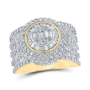 Men's Rings | 10kt Yellow Gold Mens Baguette Diamond Circle Cluster Ring 4 Cttw | Splendid Jewellery GND