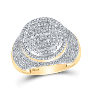 Men's Rings | 10kt Yellow Gold Mens Baguette Diamond Circle Ring 1-5/8 Cttw | Splendid Jewellery GND