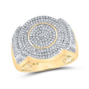 Men's Rings | 10kt Yellow Gold Mens Baguette Diamond Circle Ring 1 Cttw | Splendid Jewellery GND