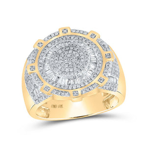 Men's Rings | 10kt Yellow Gold Mens Baguette Diamond Circle Ring 1 Cttw | Splendid Jewellery GND