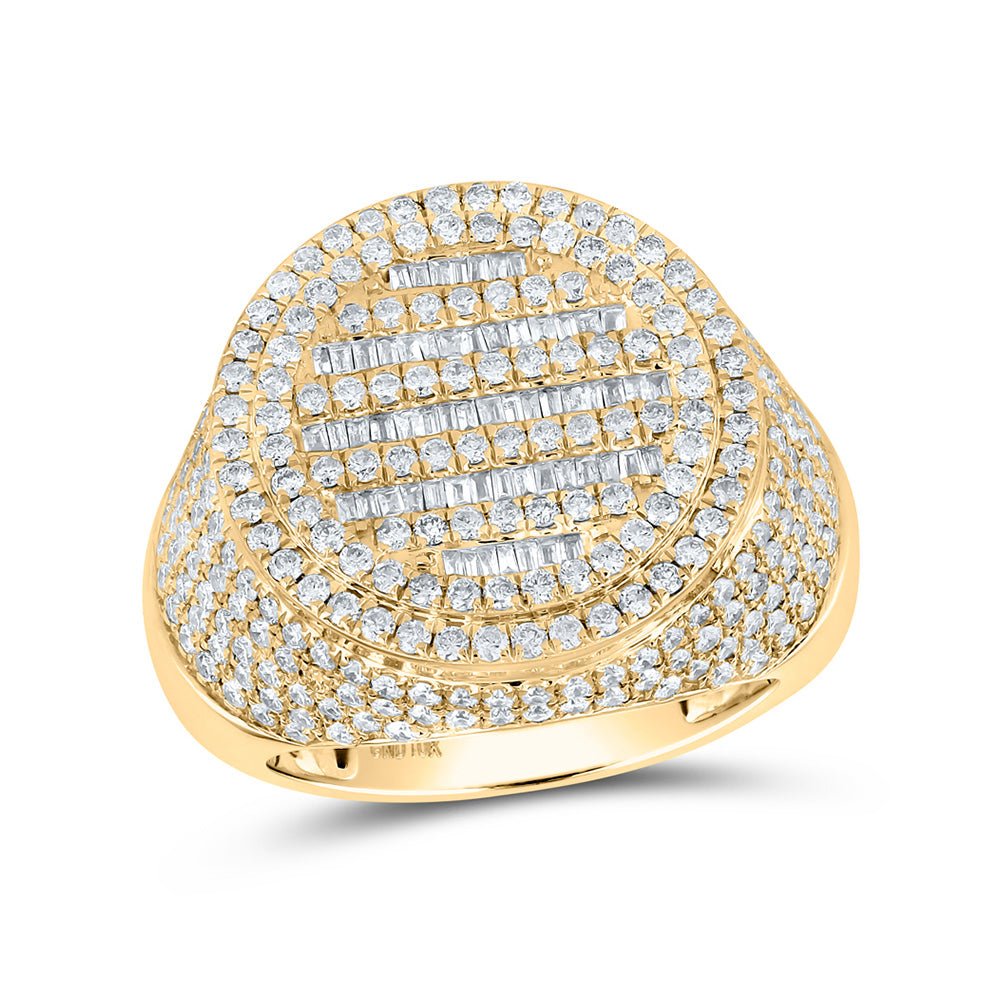 Men's Rings | 10kt Yellow Gold Mens Baguette Diamond Circle Ring 3-3/8 Cttw | Splendid Jewellery GND