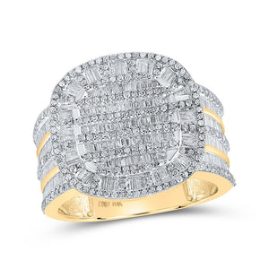 Men's Rings | 10kt Yellow Gold Mens Baguette Diamond Cluster Ring 1-5/8 Cttw | Splendid Jewellery GND