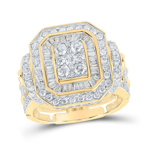 Men's Rings | 10kt Yellow Gold Mens Baguette Diamond Cluster Ring 3-1/3 Cttw | Splendid Jewellery GND