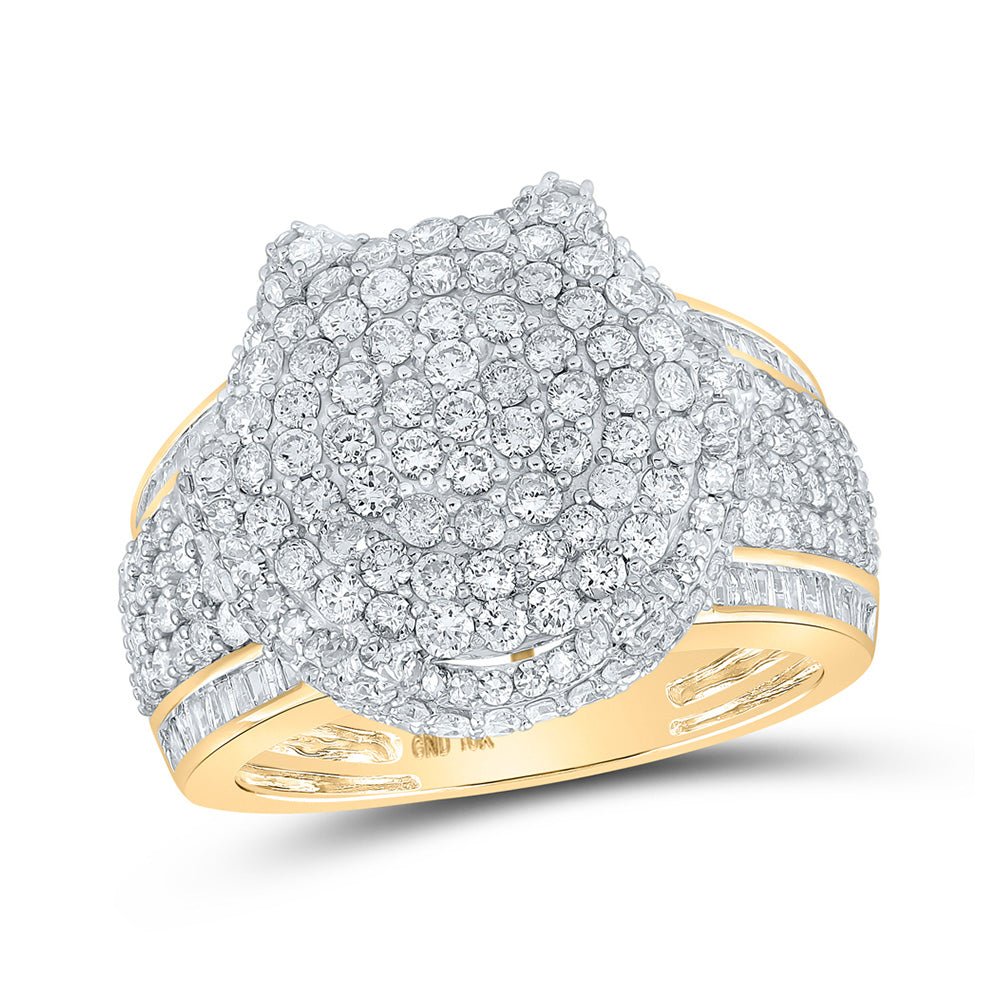 Men's Rings | 10kt Yellow Gold Mens Baguette Diamond Cluster Ring 3-7/8 Cttw | Splendid Jewellery GND