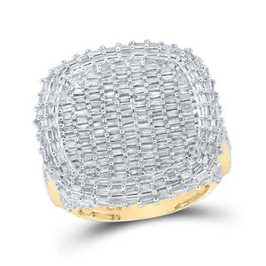 Men's Rings | 10kt Yellow Gold Mens Baguette Diamond Cluster Ring 6-3/4 Cttw | Splendid Jewellery GND