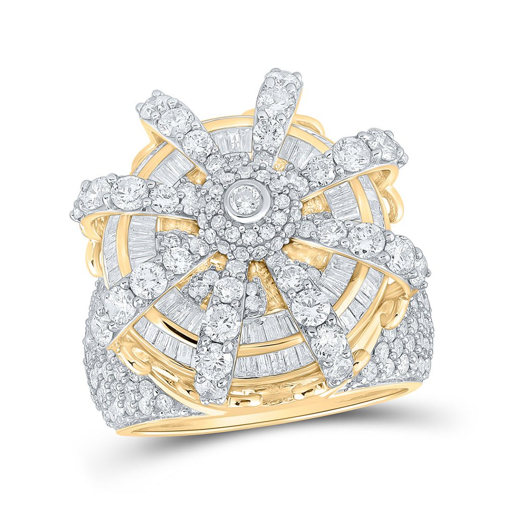 Men's Rings | 10kt Yellow Gold Mens Baguette Diamond Crown Ring 6-1/2 Cttw | Splendid Jewellery GND