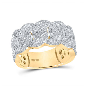 Men's Rings | 10kt Yellow Gold Mens Baguette Diamond Cuban-link Band Ring 1 Cttw | Splendid Jewellery GND
