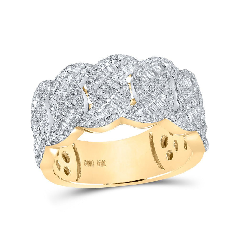 Men's Rings | 10kt Yellow Gold Mens Baguette Diamond Cuban-link Band Ring 1 Cttw | Splendid Jewellery GND