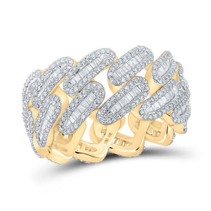 Men's Rings | 10kt Yellow Gold Mens Baguette Diamond Cuban Link Band Ring 2-1/3 Cttw | Splendid Jewellery GND