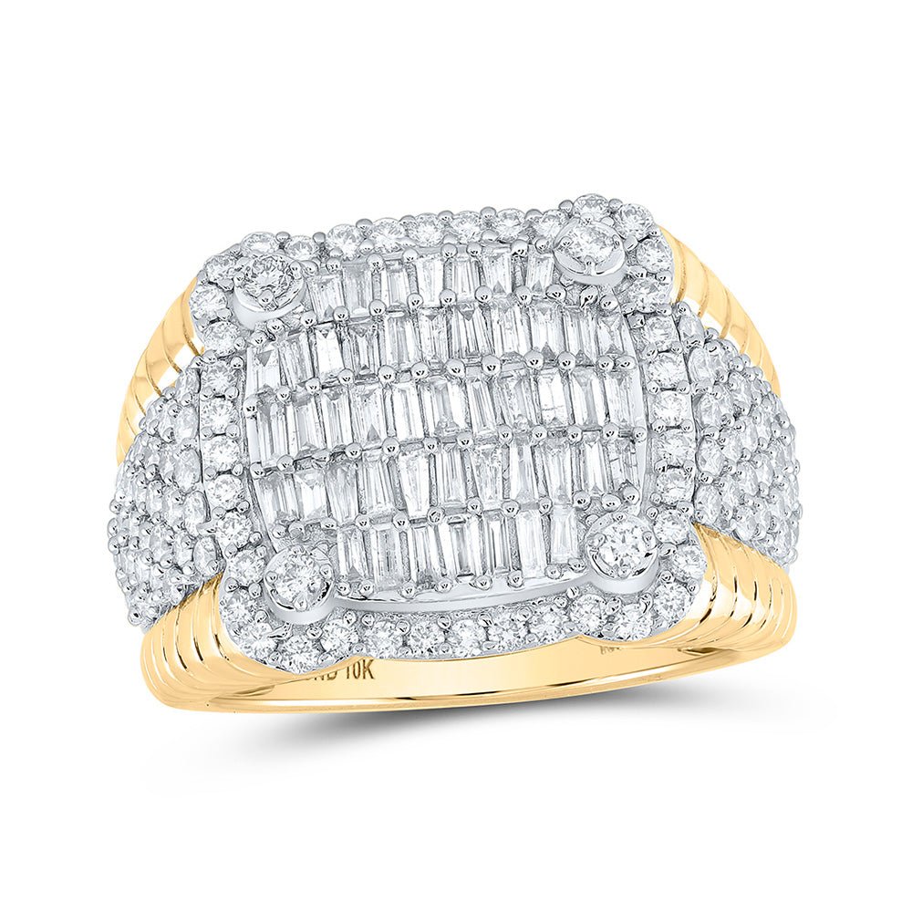 Men's Rings | 10kt Yellow Gold Mens Baguette Diamond Cushion-shape Band Ring 2-1/4 Cttw | Splendid Jewellery GND