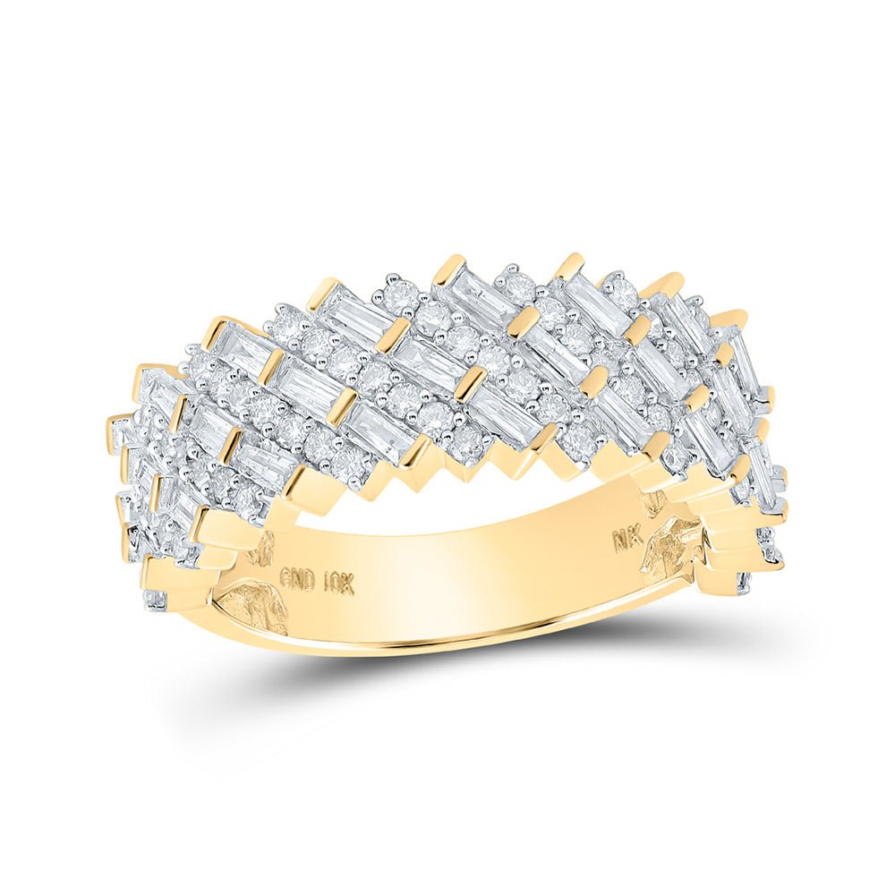 Men's Rings | 10kt Yellow Gold Mens Baguette Diamond Diagonal Row Band Ring 1-1/2 Cttw | Splendid Jewellery GND