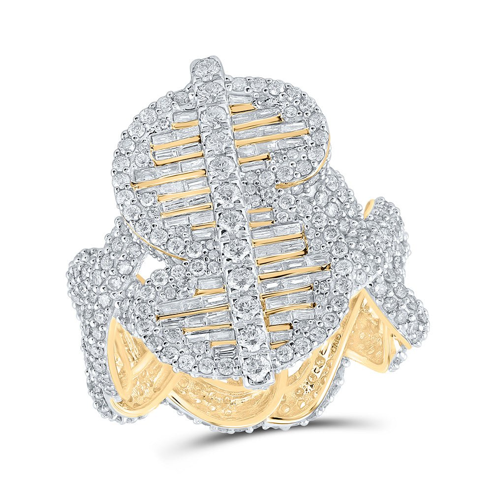 Men's Rings | 10kt Yellow Gold Mens Baguette Diamond Dollar Sign Money Ring 4-5/8 Cttw | Splendid Jewellery GND