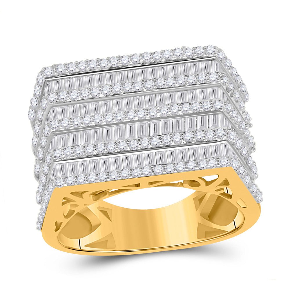 Men's Rings | 10kt Yellow Gold Mens Baguette Diamond Flat Top Fashion Ring 3 Cttw | Splendid Jewellery GND