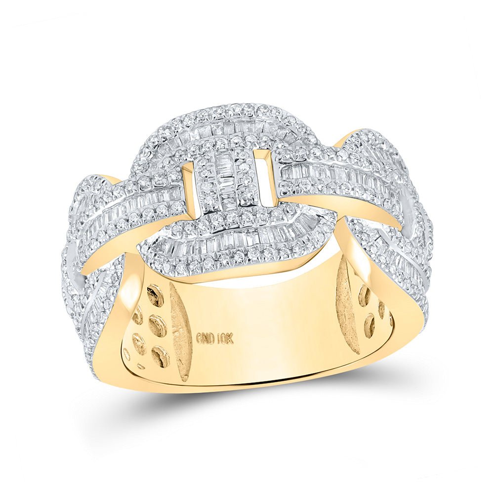 Men's Rings | 10kt Yellow Gold Mens Baguette Diamond Gucci-link Band Ring 1-1/2 Cttw | Splendid Jewellery GND