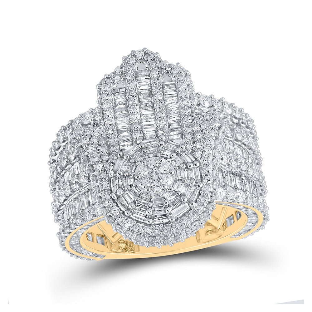 Men's Rings | 10kt Yellow Gold Mens Baguette Diamond Hamsa Cluster Ring 6-3/8 Cttw | Splendid Jewellery GND