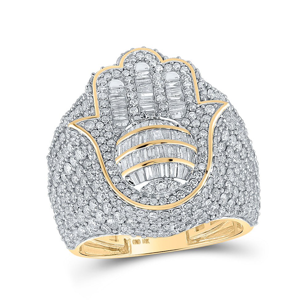 Men's Rings | 10kt Yellow Gold Mens Baguette Diamond Hamsa Ring 5-1/3 Cttw | Splendid Jewellery GND
