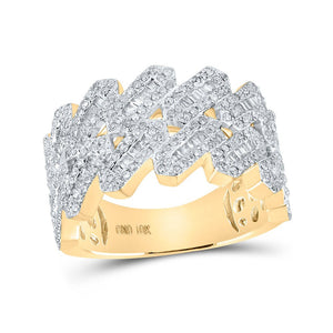 Men's Rings | 10kt Yellow Gold Mens Baguette Diamond Link Band Ring 1 Cttw | Splendid Jewellery GND