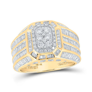 Men's Rings | 10kt Yellow Gold Mens Baguette Diamond Octagon Cluster Ring 4-3/4 Cttw | Splendid Jewellery GND