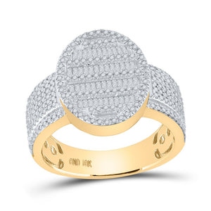 Men's Rings | 10kt Yellow Gold Mens Baguette Diamond Oval Cluster Ring 1 Cttw | Splendid Jewellery GND