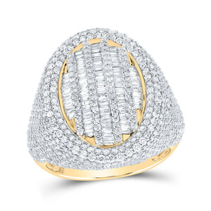 Men's Rings | 10kt Yellow Gold Mens Baguette Diamond Oval Ring 4-1/5 Cttw | Splendid Jewellery GND