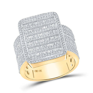 Men's Rings | 10kt Yellow Gold Mens Baguette Diamond Rectangle Cluster Ring 1-7/8 Cttw | Splendid Jewellery GND