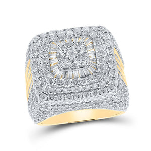 Men's Rings | 10kt Yellow Gold Mens Baguette Diamond Square Cluster Ring 6-5/8 Cttw | Splendid Jewellery GND