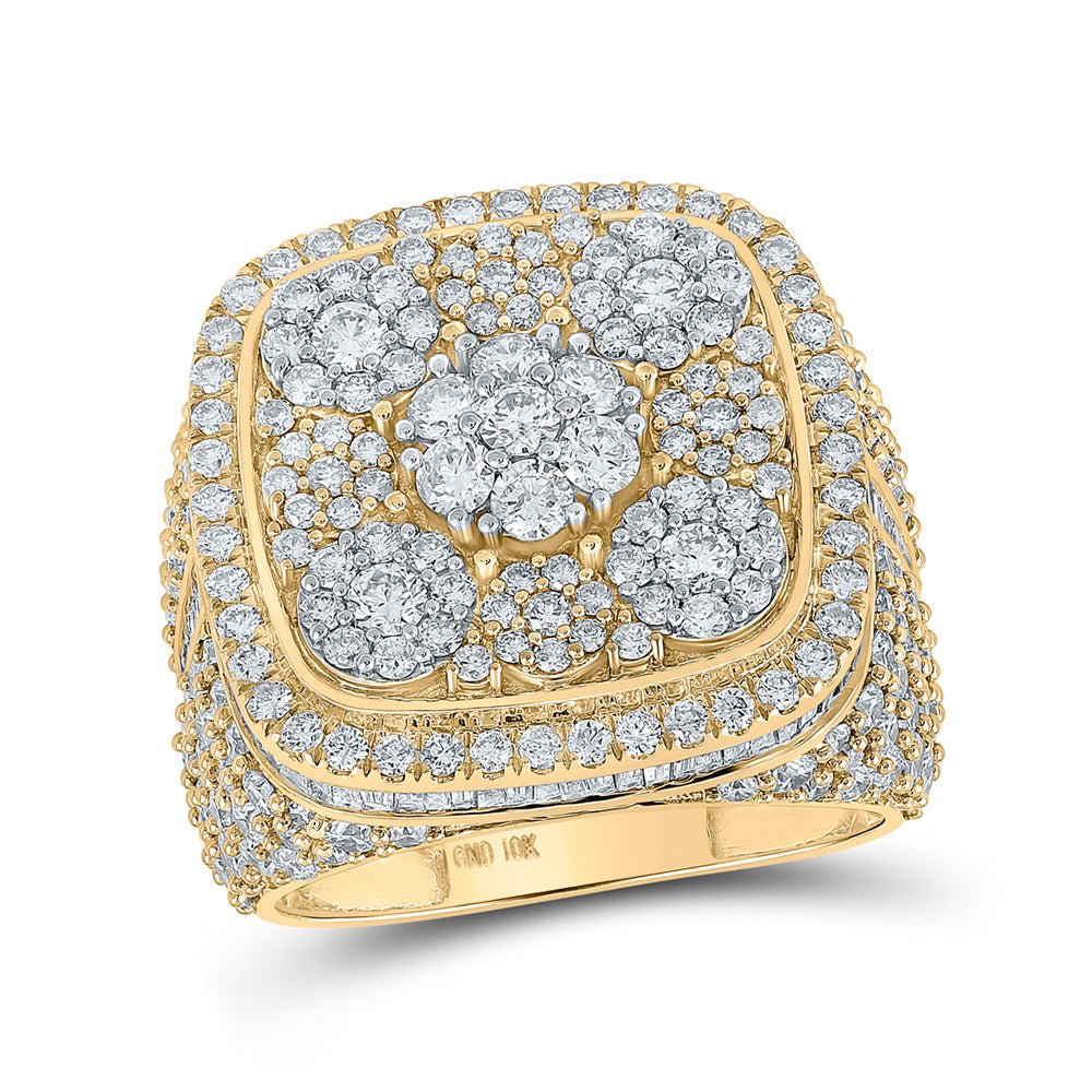 Men's Rings | 10kt Yellow Gold Mens Baguette Diamond Square Flower Cluster Ring 5-1/4 Cttw | Splendid Jewellery GND