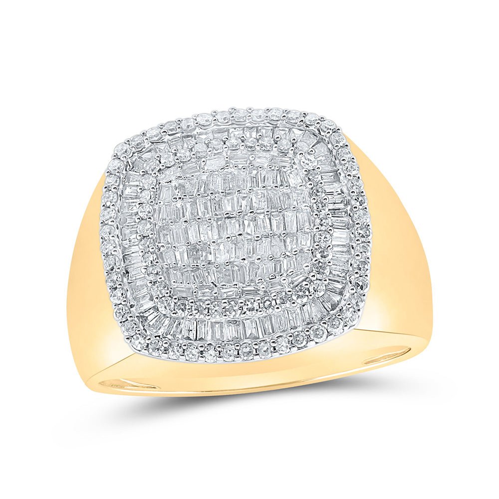 Men's Rings | 10kt Yellow Gold Mens Baguette Diamond Square Ring 1-1/5 Cttw | Splendid Jewellery GND