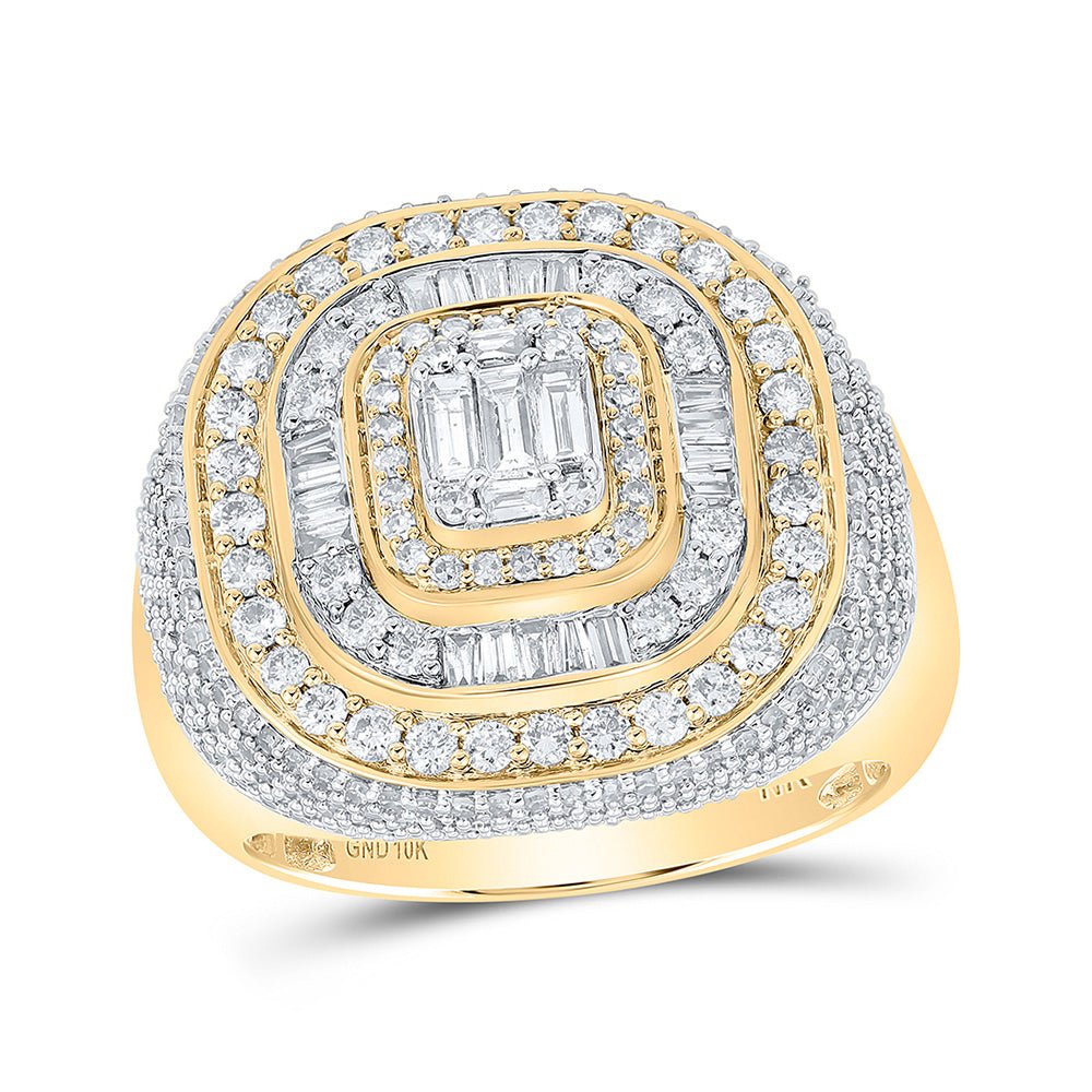 Men's Rings | 10kt Yellow Gold Mens Baguette Diamond Square Ring 2-3/4 Cttw | Splendid Jewellery GND