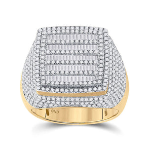 Men's Rings | 10kt Yellow Gold Mens Baguette Diamond Square Ring 2 Cttw | Splendid Jewellery GND